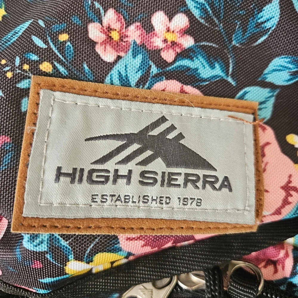 High Sierra Backpack Floral Rose Print Large Black Multi Pocket School Bag